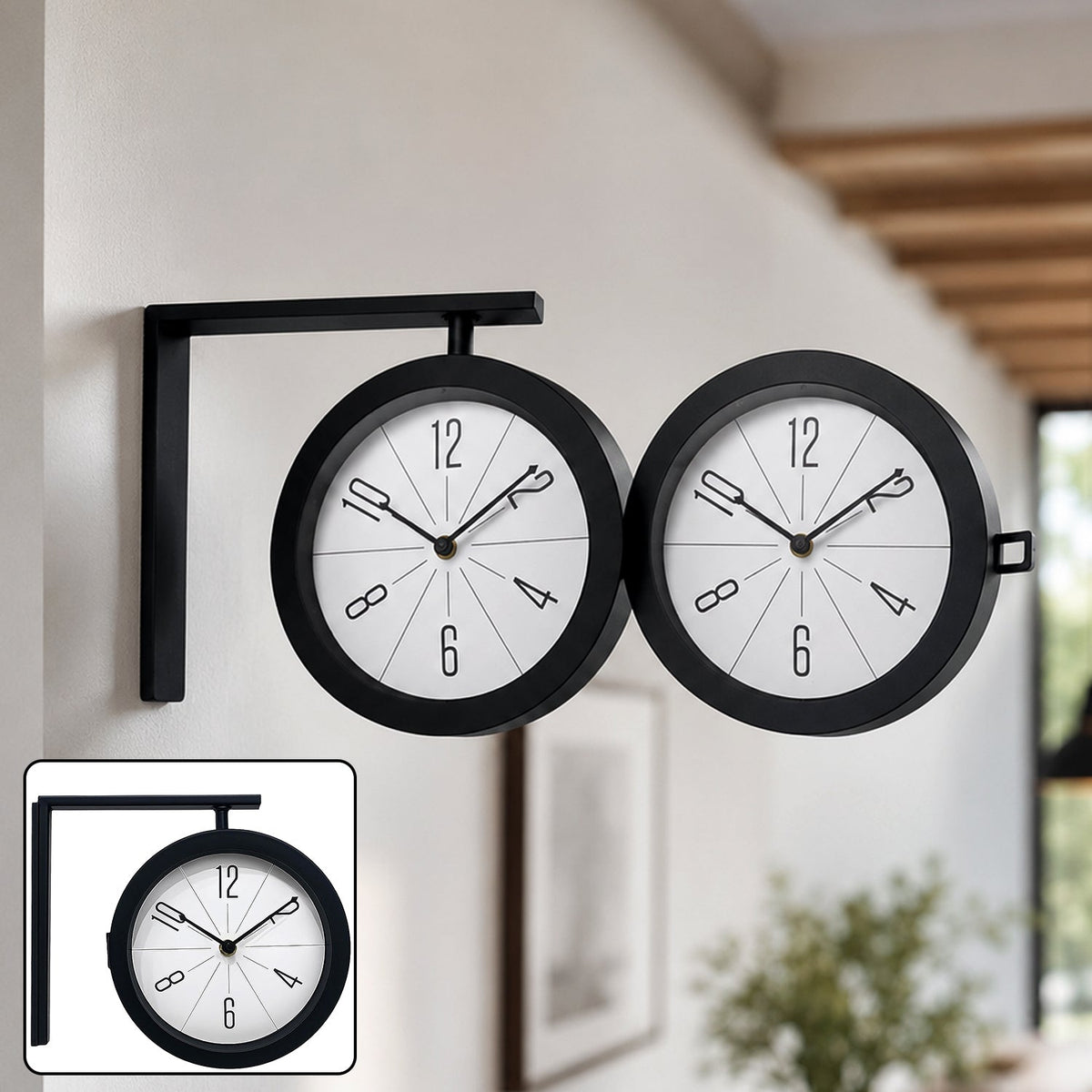 2 In 1 Modern Round Double Sided Railway Station Vintage Station Wall Clock For Home Dcor (1 Pc)
